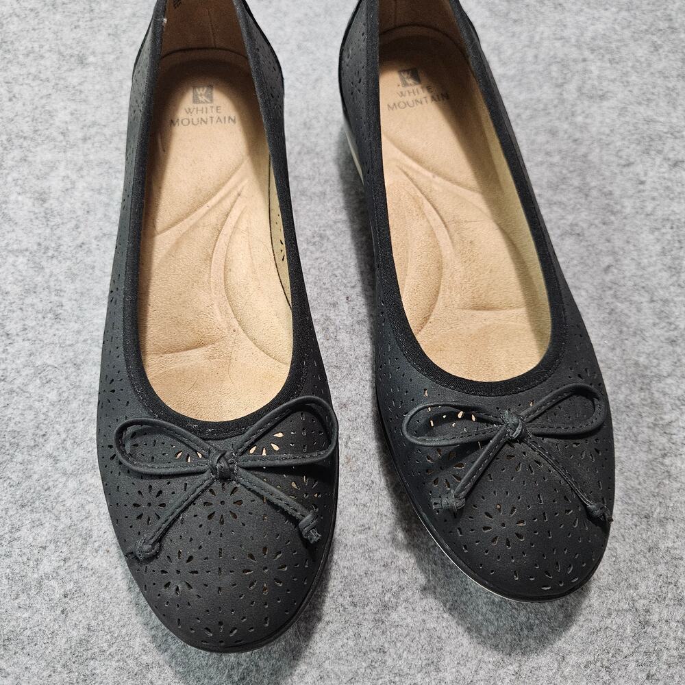White Mountain Black Perforated Laser Cut Bow Ballet Flats Size 11M